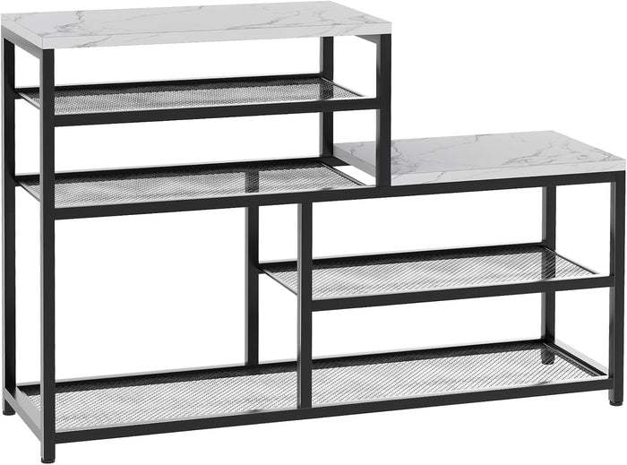Shoe Rack Bench for Entryway,Free Standing Shoe Storage Organizer for Front Door Entrance,Boot Rack Holder Shelf for Closet with Seat,Sturdy Shoe Shelves for High Heels, Hallways,White Marble