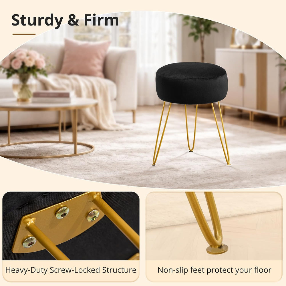 LUE BONA Vanity Stool, Black Vanity Stools for Makeup Room, Round Ottoman Foo...