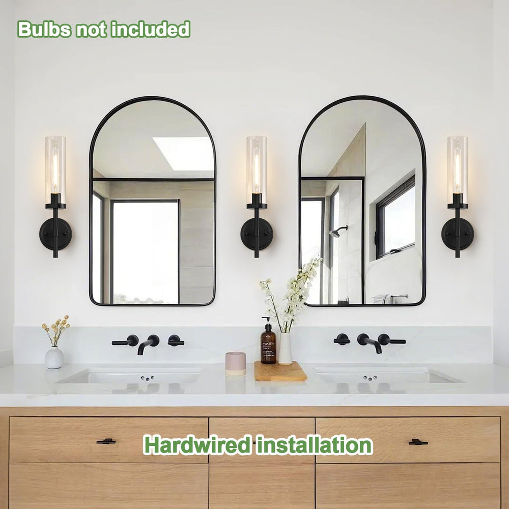 Hardwired Wall Sconces Set of Two, Matte Black Bathroom Sconces with Clear Gl...