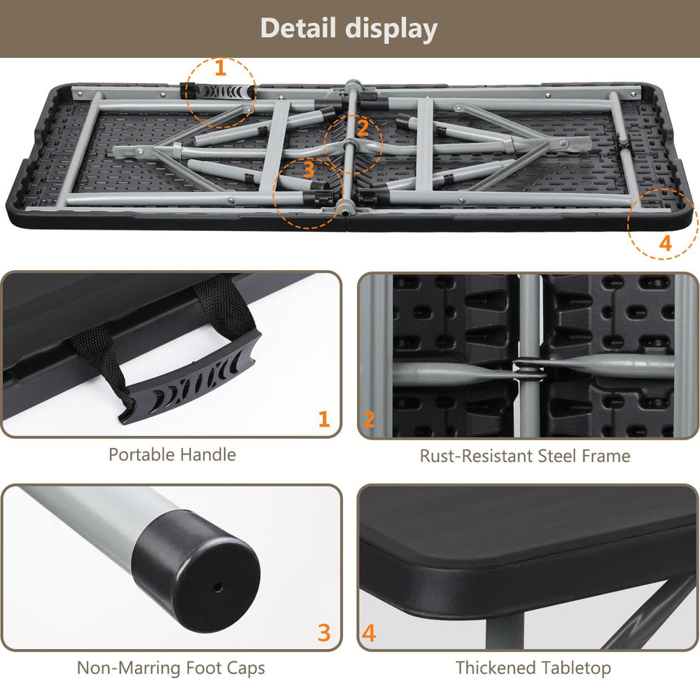 OS MOTOR 4ft Folding Table with Carry Handle, 48 Inch, Black