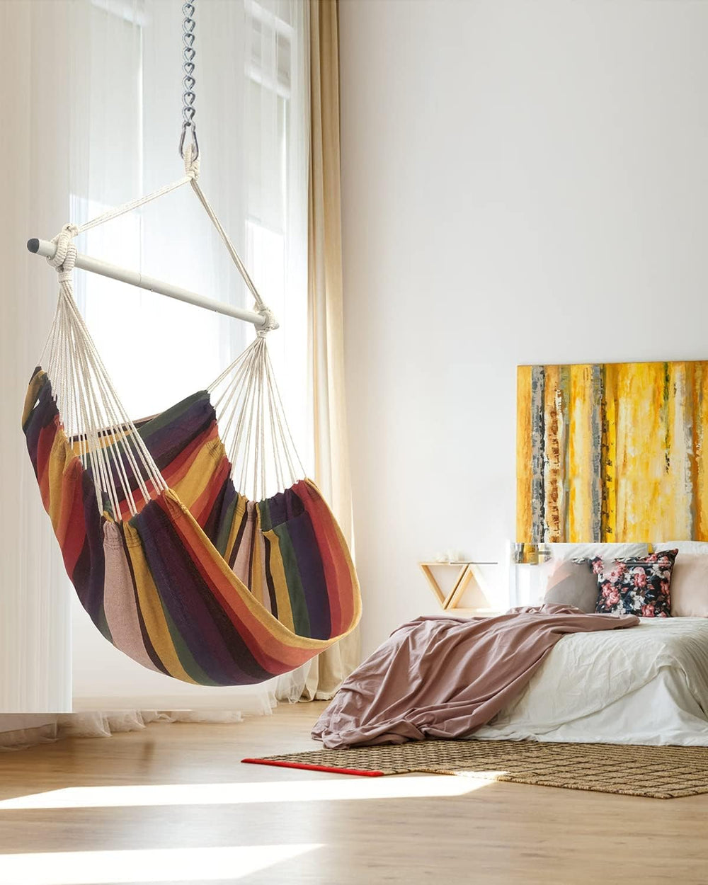 MIZTLI Hammock Chair Swing Indoor Outdoor 500 Lbs, Steel Bar & Anti-Slip