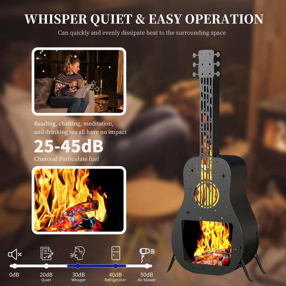 Outdoor Fire Pit for Wood Burning, Fire Pits for Outside, Guitar Shaped Chimi...