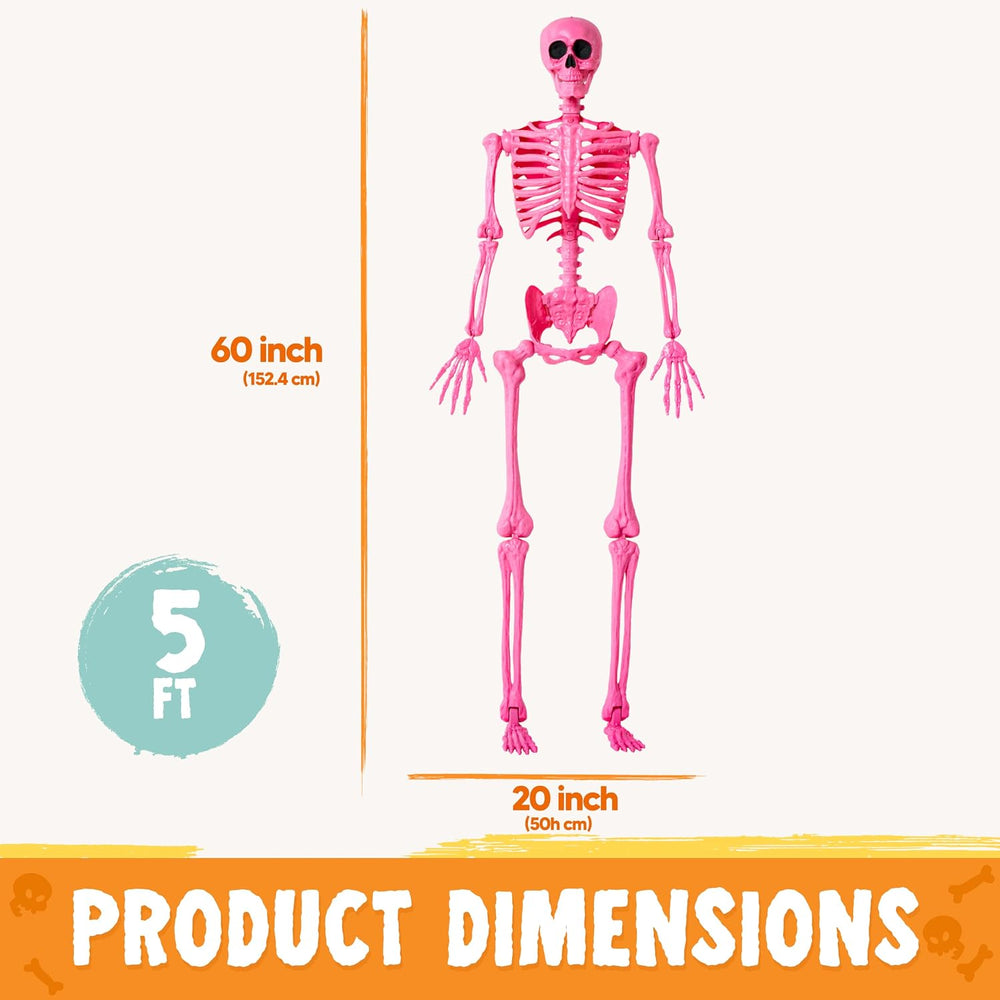 JOYIN 5 FT Halloween Skeleton Life Size, Stayable Posable Pink Skeleton Decor...
