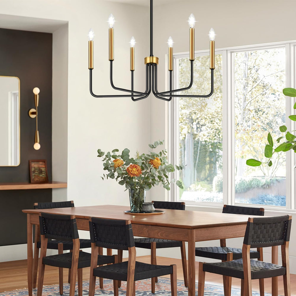 Black and Gold Chandelier, 6-Light Farmhouse Chandelier for Dining Room Light...
