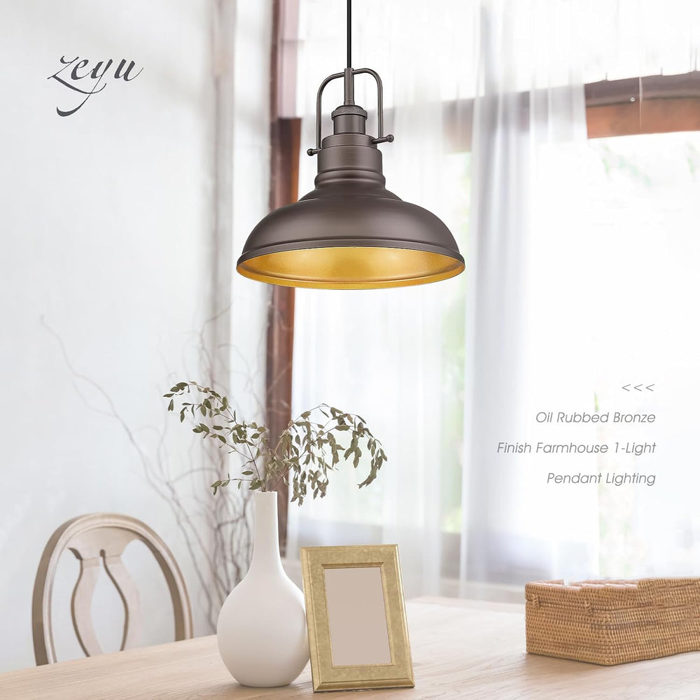 zeyu Farmhouse Pendant Light, 1-Light Industrial Hanging Light Fixture 11-inc...