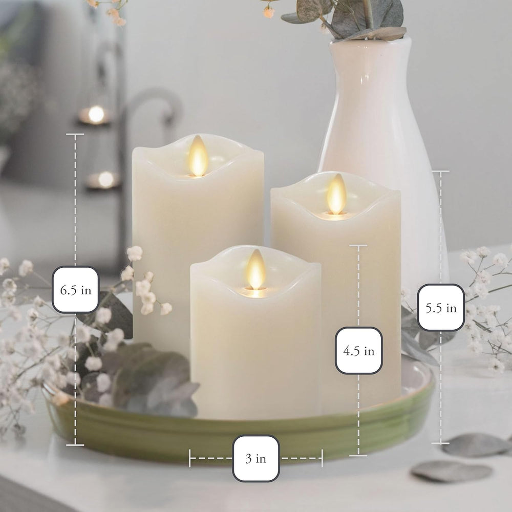 Matchless Candle Co. Flameless Moving Flame Pillars, Unscented Wax Melted Edg...