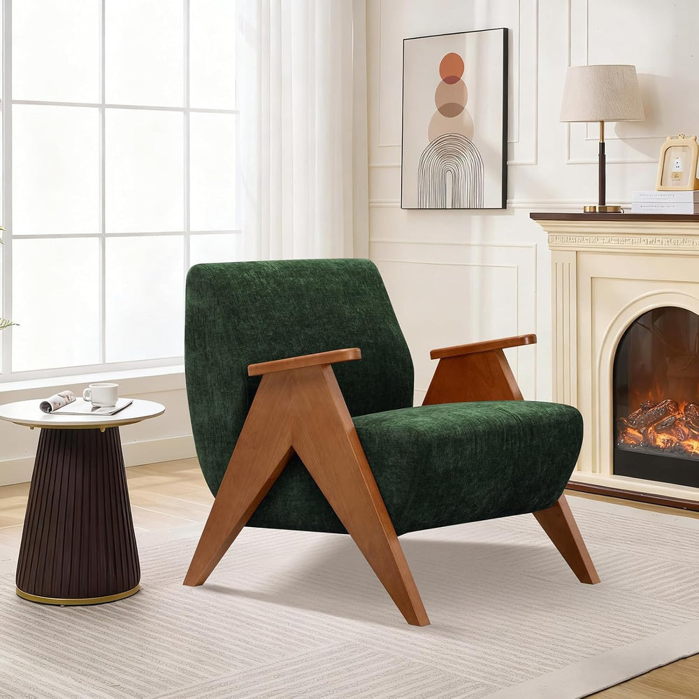 2 Pcs Home Accent Chair Mid Century Modern Accent Chair with Wood Frame, Loun...