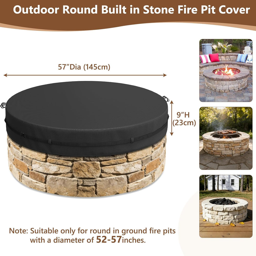 COSHNIBI Outdoor Round Built in Stone Fire Pit Cover,Heavy Duty Waterproof Fi...