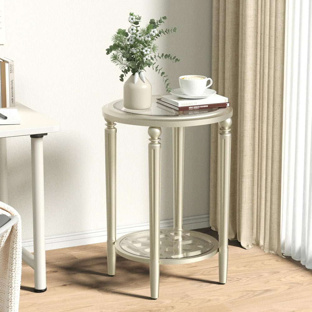 SUNBURY Set of 2 Modern End Tables with Tempered Glass Tops & Glass Lower...