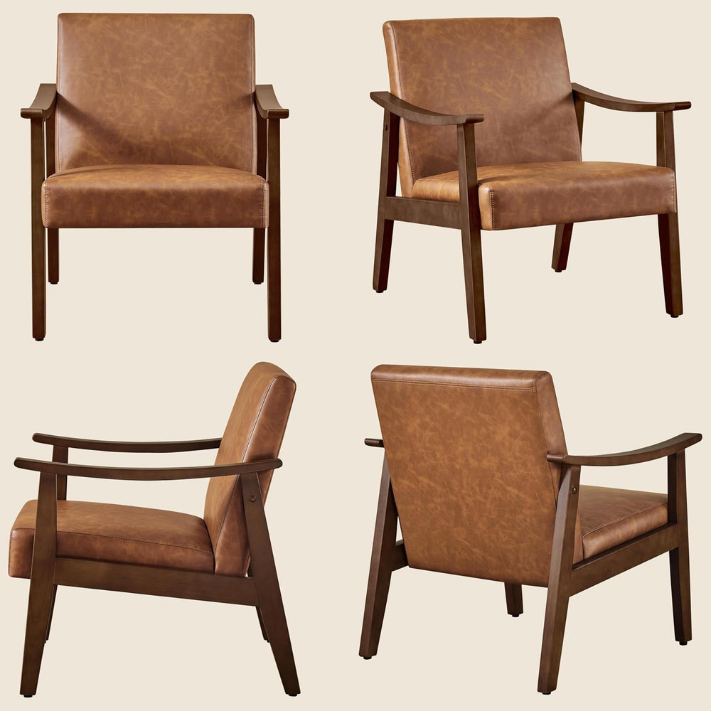 Yaheetech Accent Chair, Mid-Century Armchair with High Back Brown