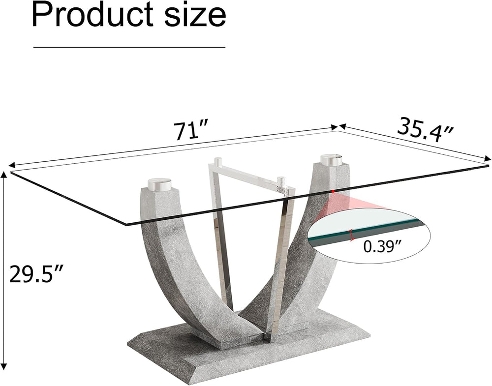 71" Glass Dining Table for 6, Modern Kitchen Table with Tempered Glass T...
