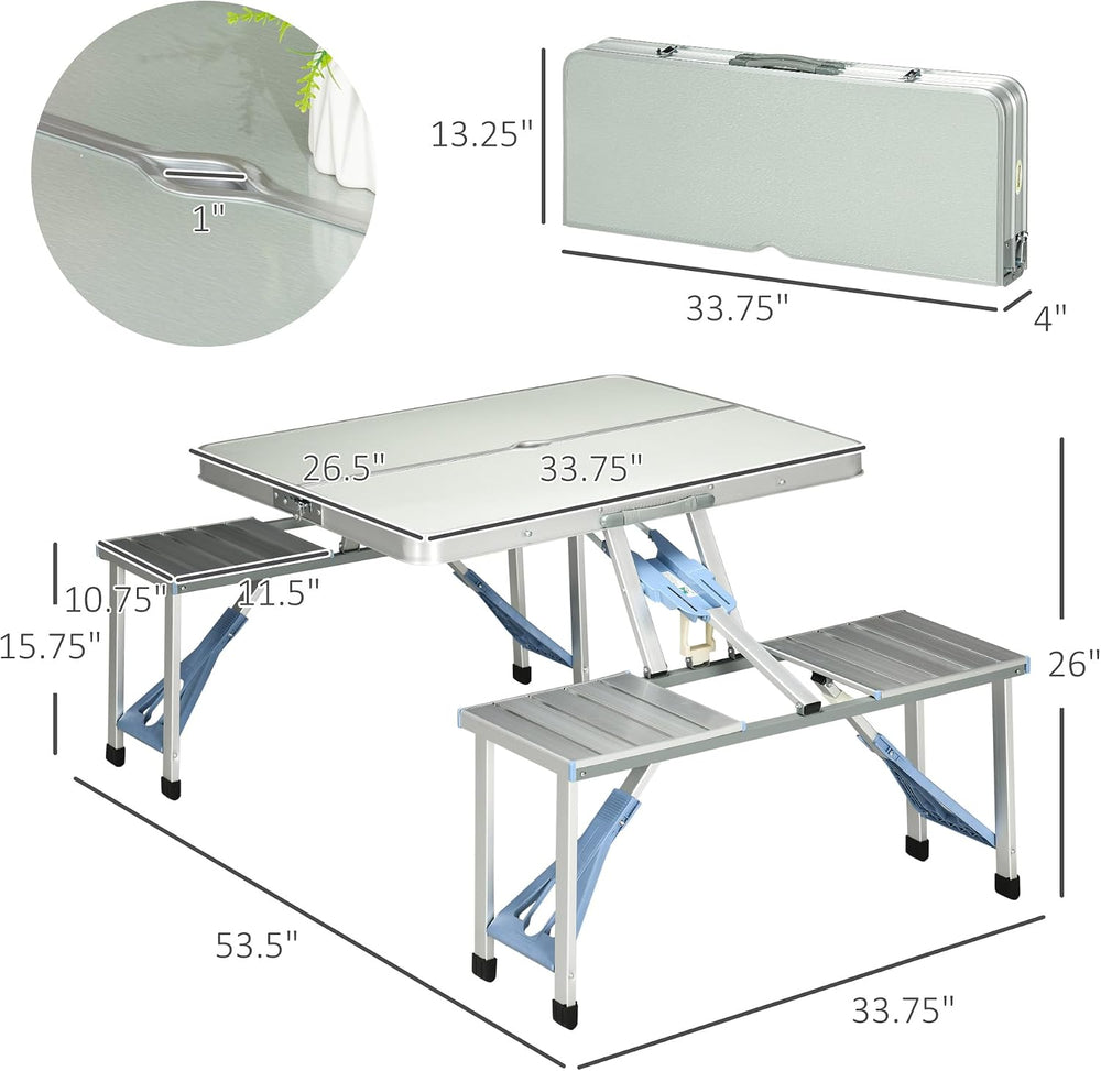 Outsunny Folding Picnic Table with Umbrella Hole, Aluminum Suitcase Portable ...