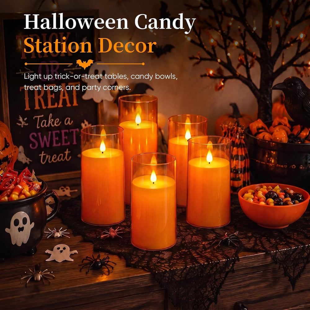 Homemory Halloween Orange Flameless Candles, Acrylic, Remote Timer, 9 Pack