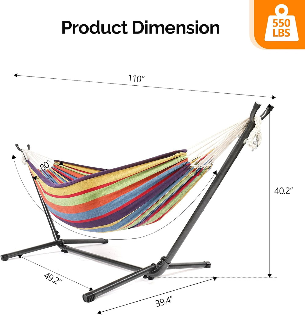 ONCLOUD Heavy Duty 550 LBS Double Hammock with Stand Included with Portable C...