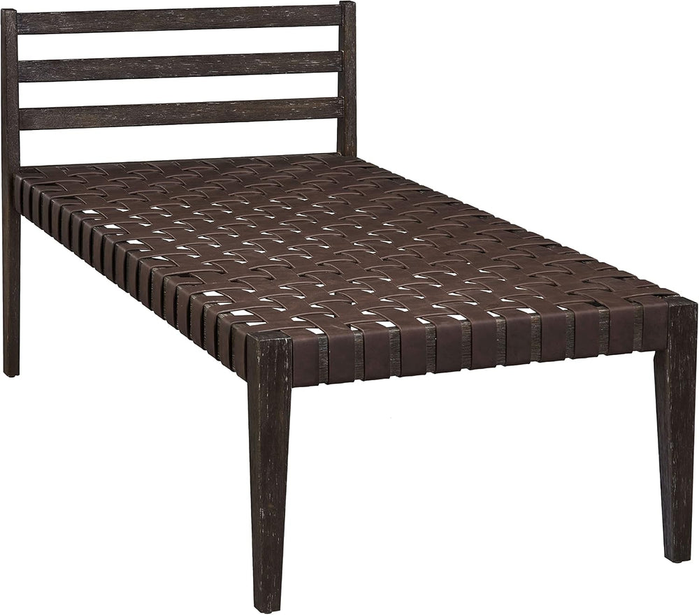 Ball & Cast Mid Century Daybed Faux Leather Woven Chaise Lounge Weave Lea...