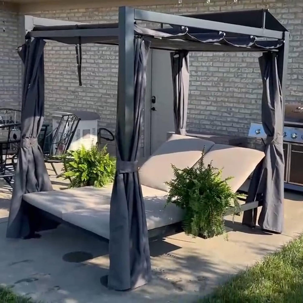 Domi Aluminum Outdoor Patio Daybed with Retractable Canopy Bed, Double Chaise...