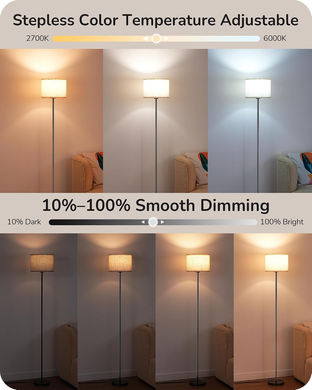 EDISHINE 2 Lampshades Modern Floor Lamps for Living Room Green