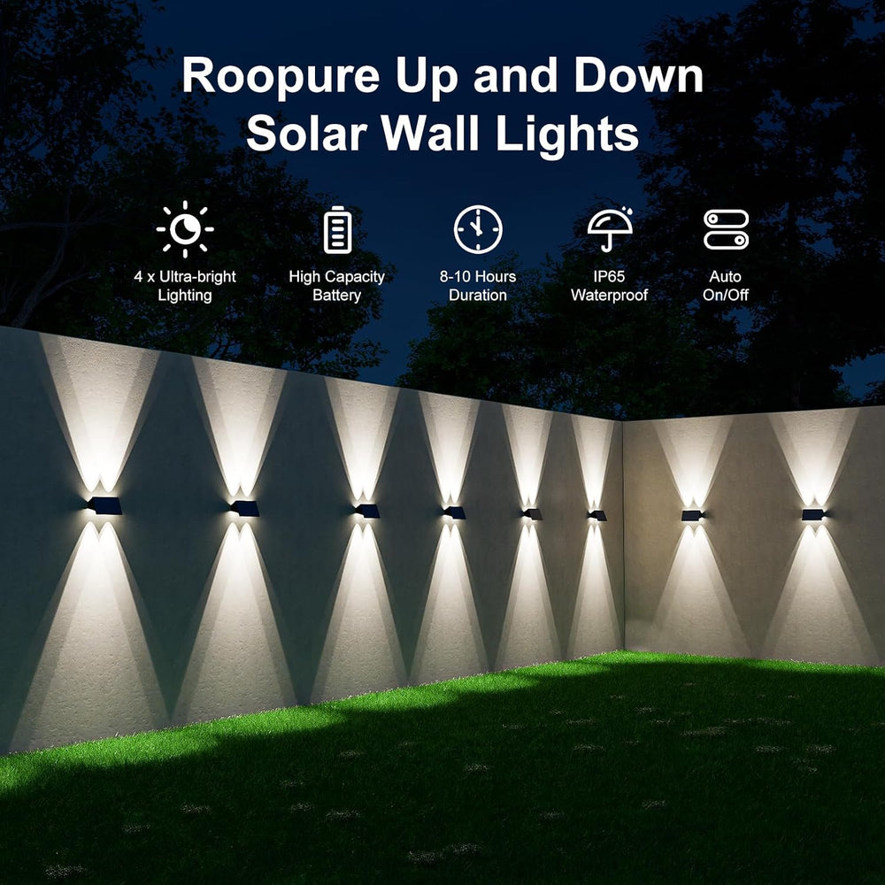 4 Pack Cool White Solar Power Fence Wall Light Outside Up and Down