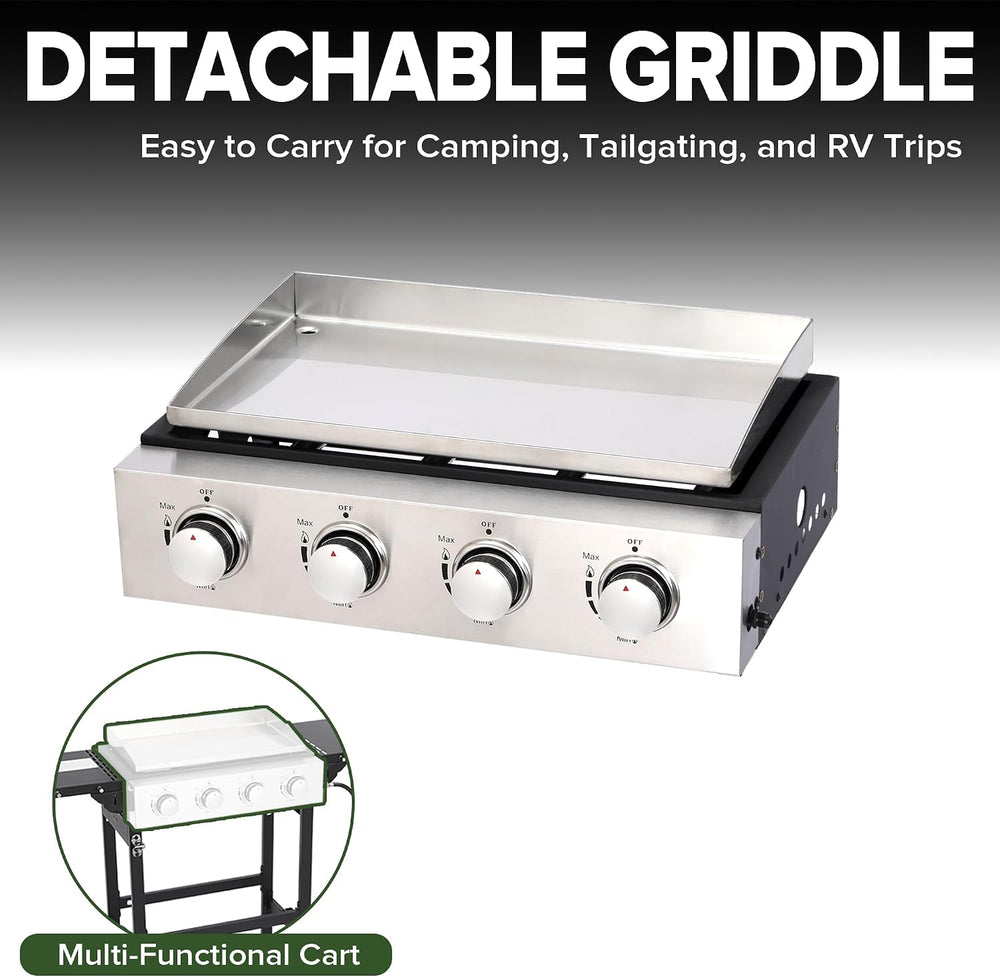 4-Burner Flat Top Grill with Folding Side Tables, 40,000 BTU