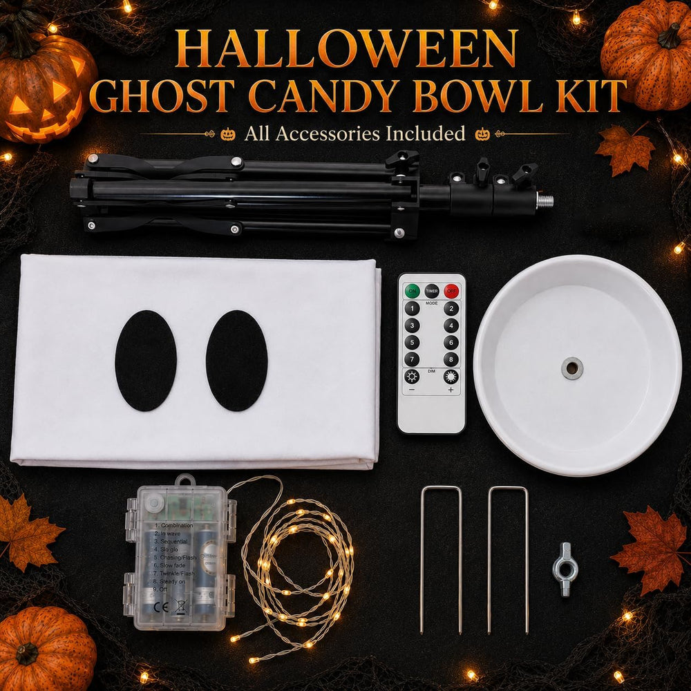 Halloween Cute Ghost Candy Holder with LED Lights for Front Door Outdoor