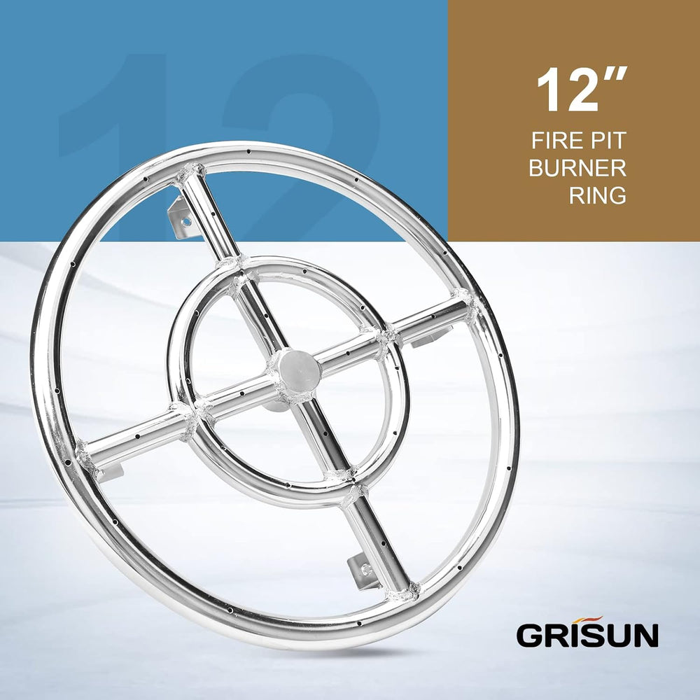 GRISUN 12 Inch Fire Pit Burner Ring Kit, DIY Round Gas Fire Pit Kit