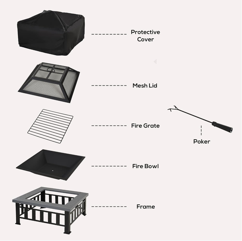 Outsunny 34" Outdoor Fire Pit Square Steel Wood Burning Firepit Bowl