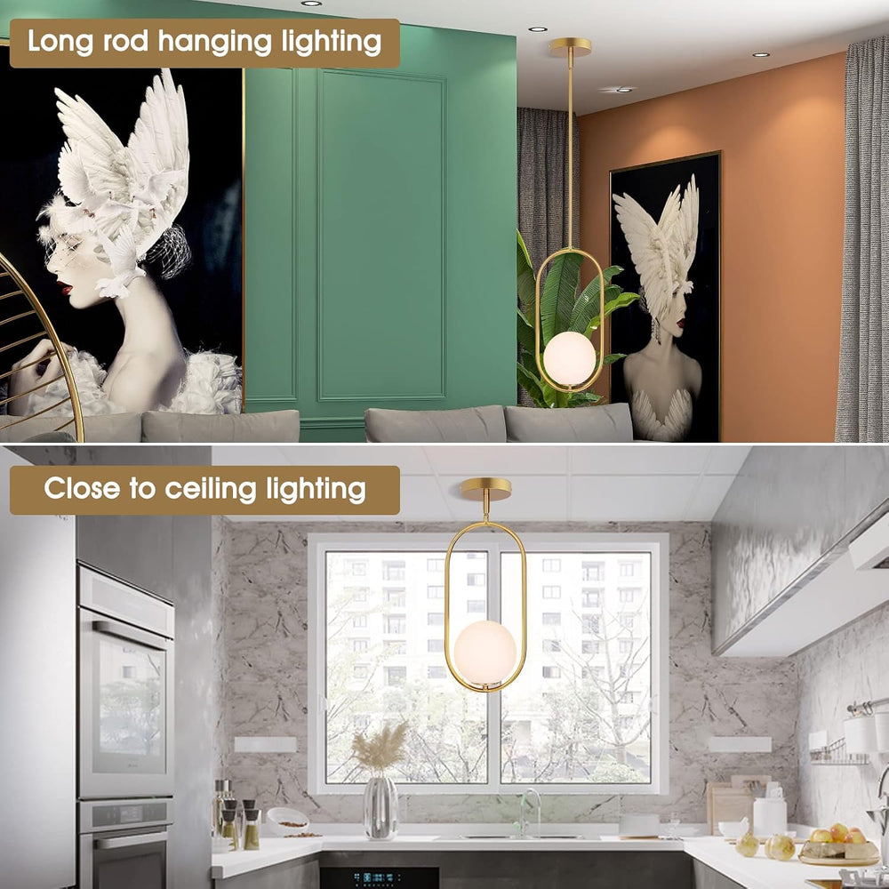 Modern Pendant Lighting Gold Hanging Light Fixture for Sloped Ceiling,Brass P...