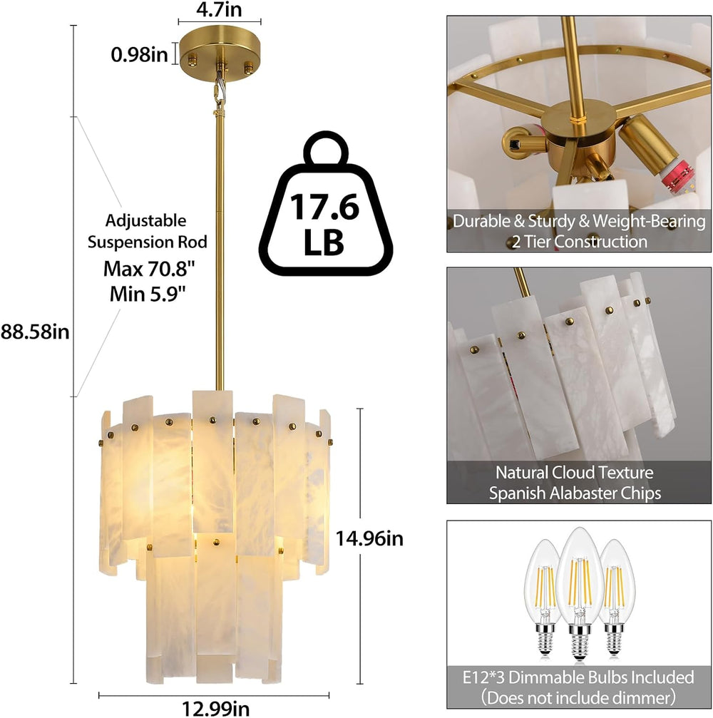 Alabaster Round Chandelier, 2-Tier Spanish Alabaster Chandeliers, Warm White,...