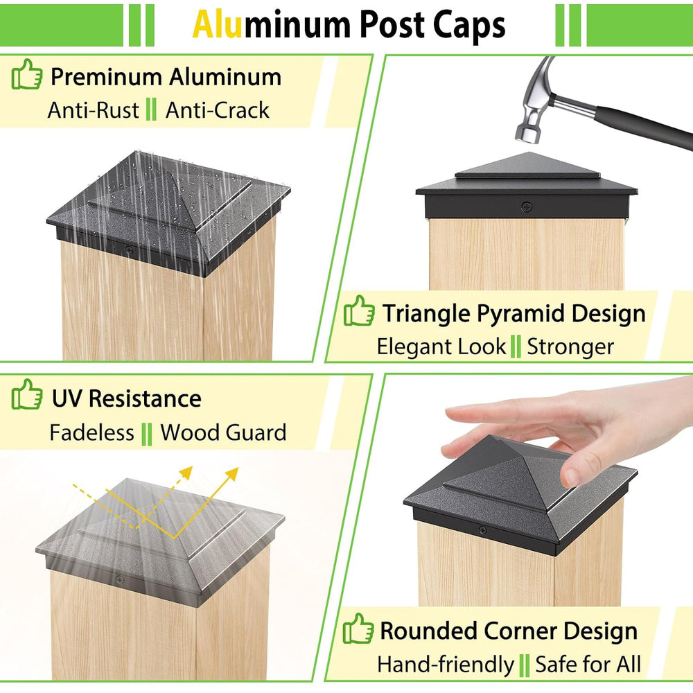 10 Pack 4x4 Post Caps, Aluminum Fence Post Cap for True 3.5"x3.5" W...