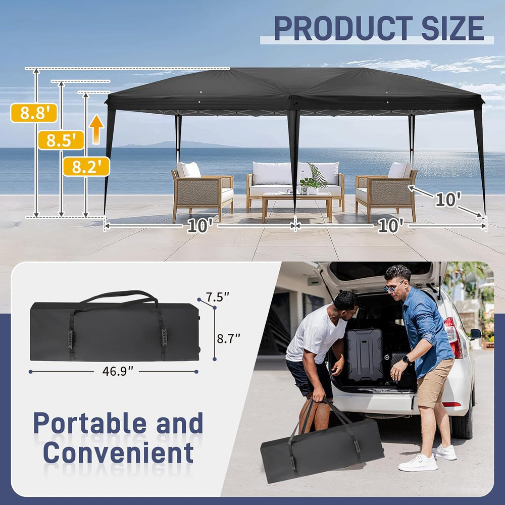 VINGLI 10'x20' Pop Up Canopy Tent with Carry Bag, Portable Instant Pa...