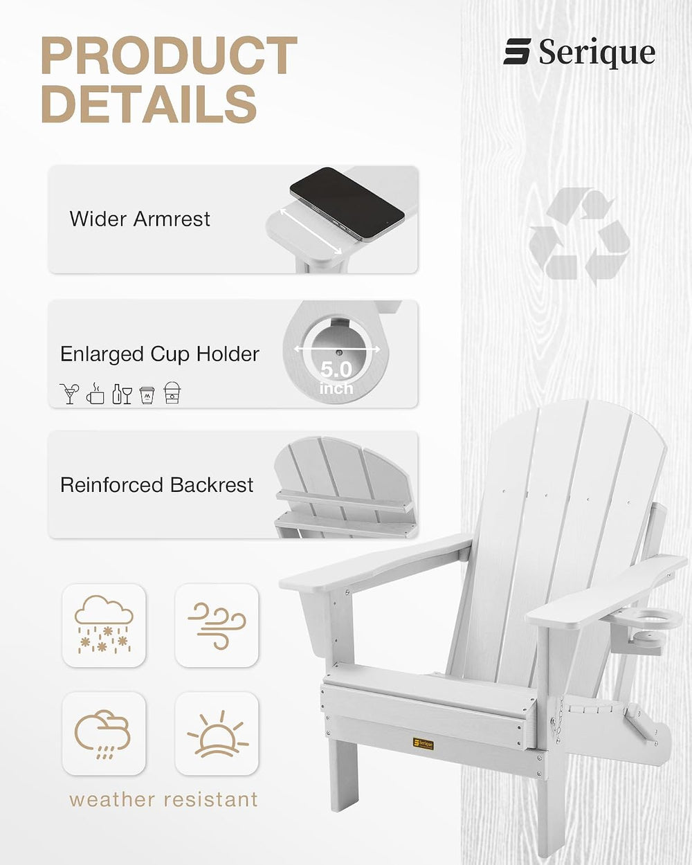 Folding Adirondack Chair, Patio Chair Wood Texture, Outdoor Chair Weather Res...