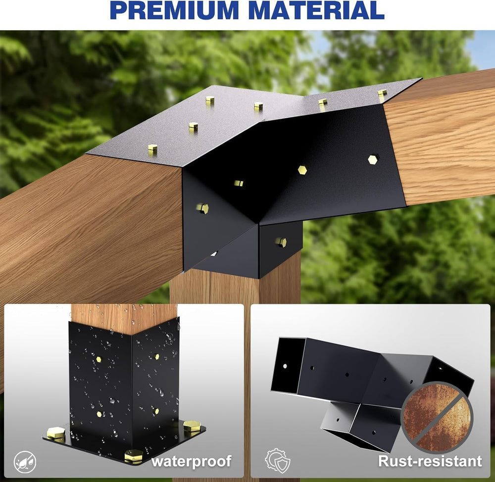 JEXALINE Heavy-Duty 15°Sloped-Roof Single-Bay Pergola Bracket Kit for 4"...