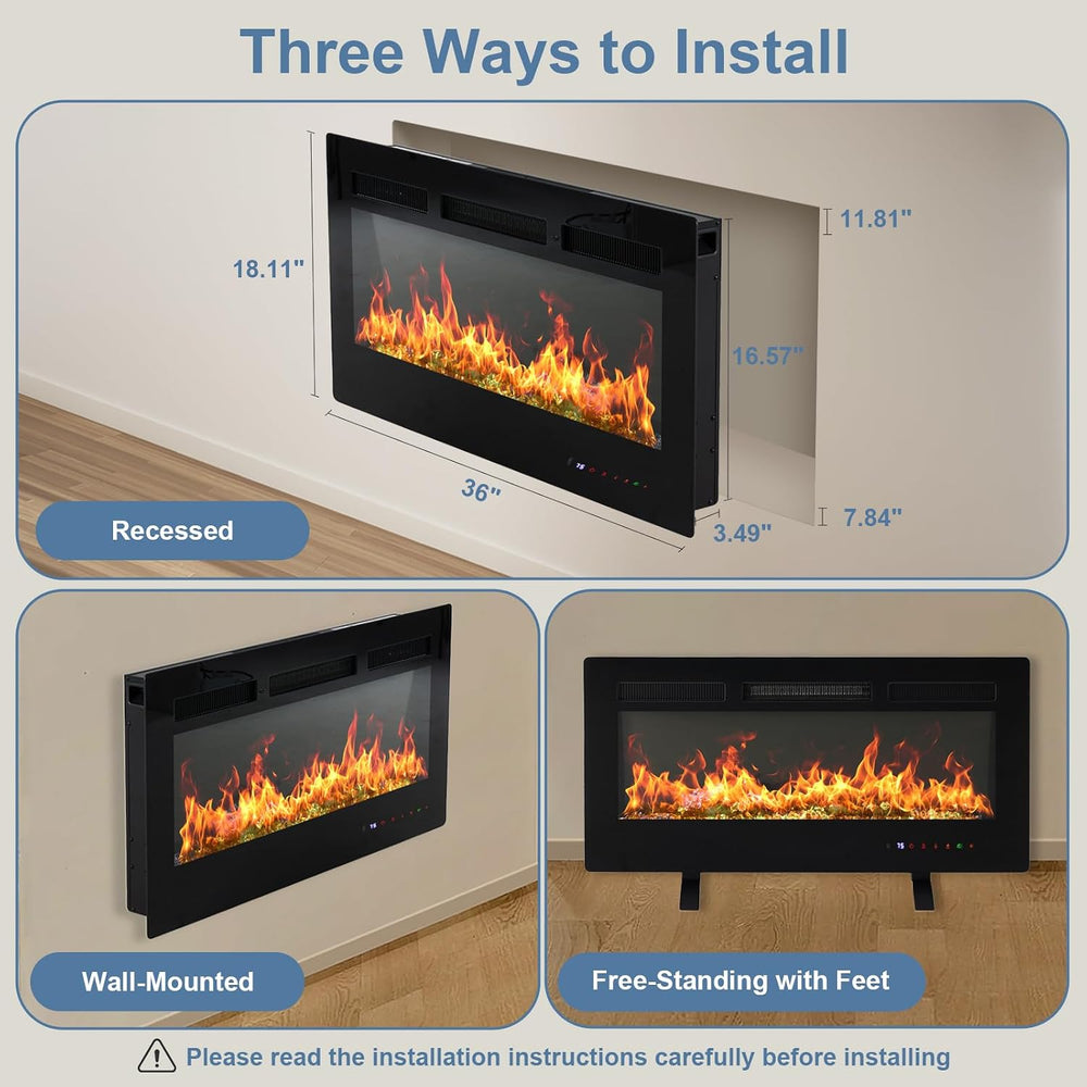 DUMOS 36" Freestanding Electric Fireplace, 1500W/750W Wall Mounted or Re...