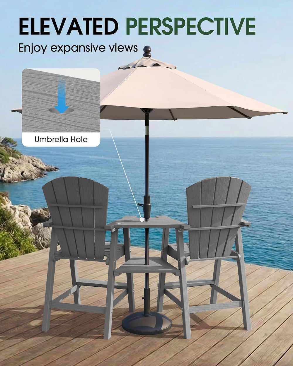 Tall Adirondack Chairs Set of 2 with Double Removable Trays, Grey