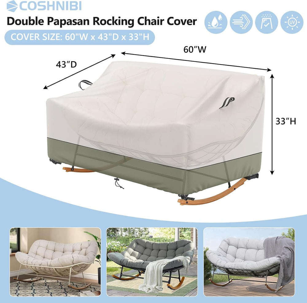 COSHNIBI Outdoor Papasan Rocking Chair Cover,Heavy Duty Waterproof Rocker Cov...