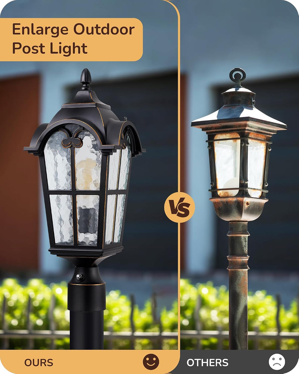 EDISHINE Large Size Dusk to Dawn Outdoor Post Light, 21.9'' H 120V Po...