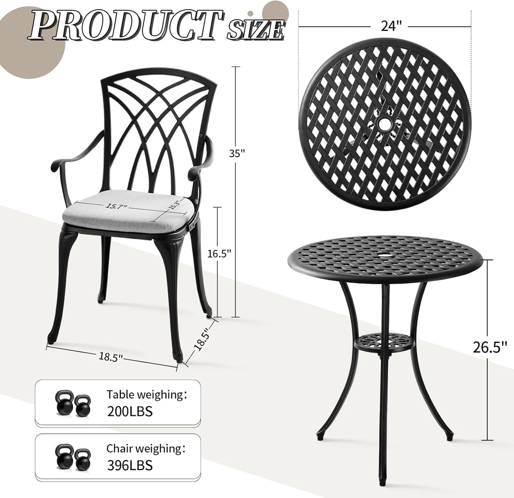 Patio Bistro Sets Cast Aluminum Bistro Table and Chairs Set of 2 with Umbrell...