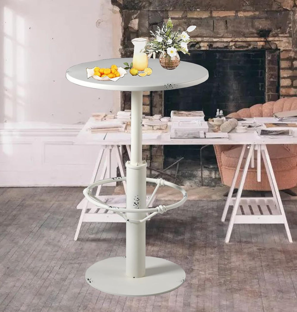 Industrial Pub Table 23.6" Iron Round Desktop 37.4" Height Cast Iro...