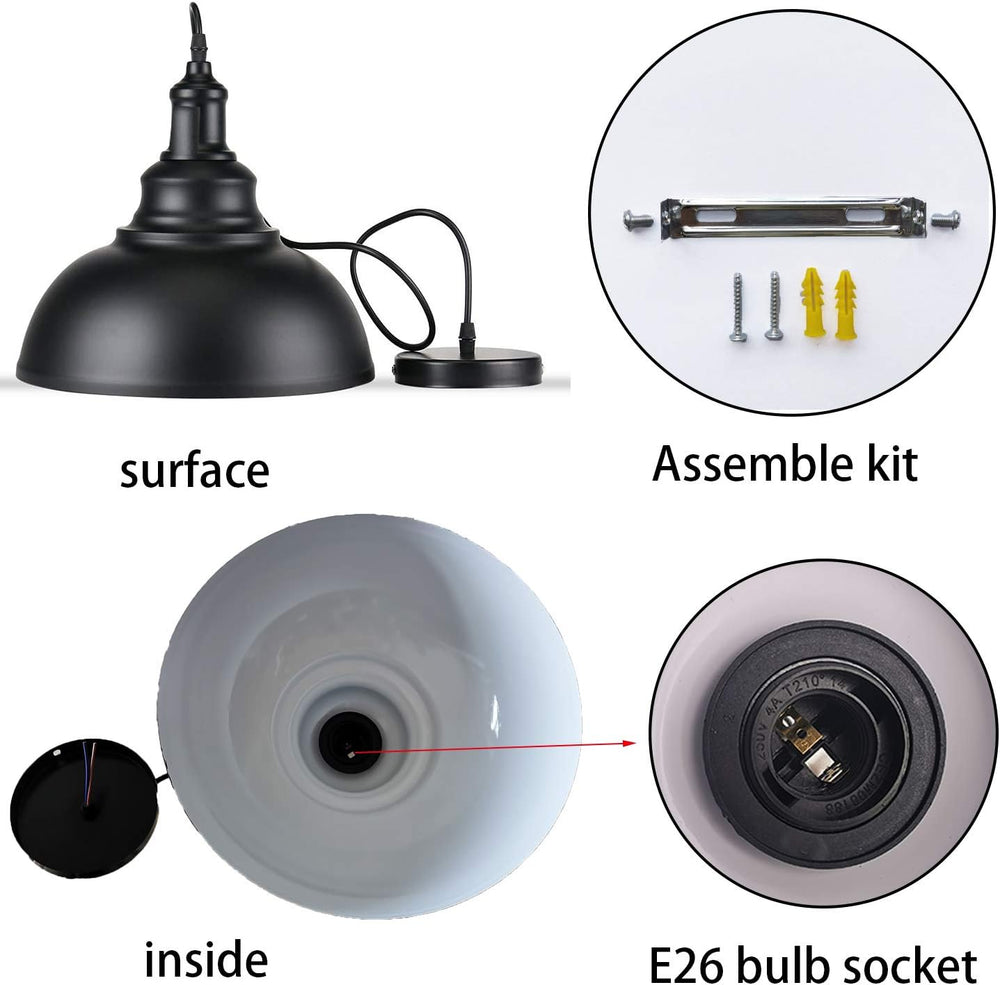 Black Dome Metal Pendant Lights - Hanging Ceiling Fixture for Industrial, Far...