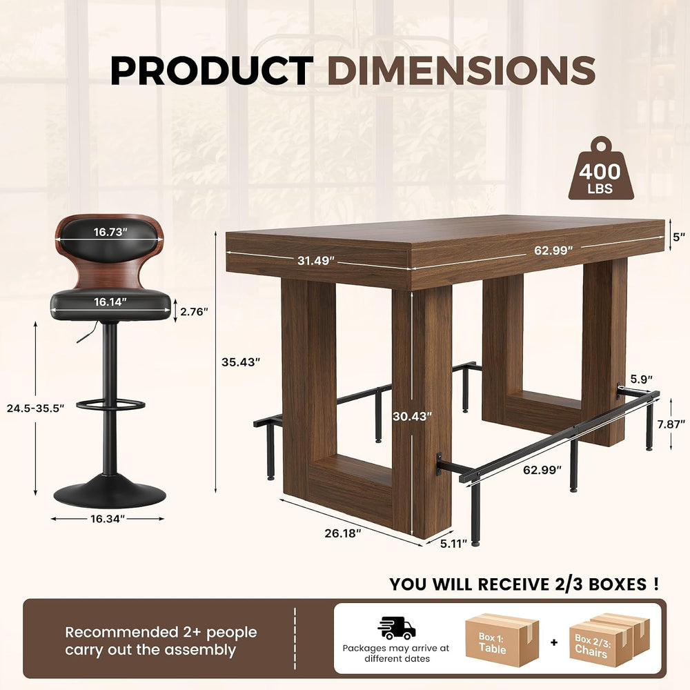 Miereirl 5-Piece Bar Table Set, 63" Counter Height Dining Table with 4 S...