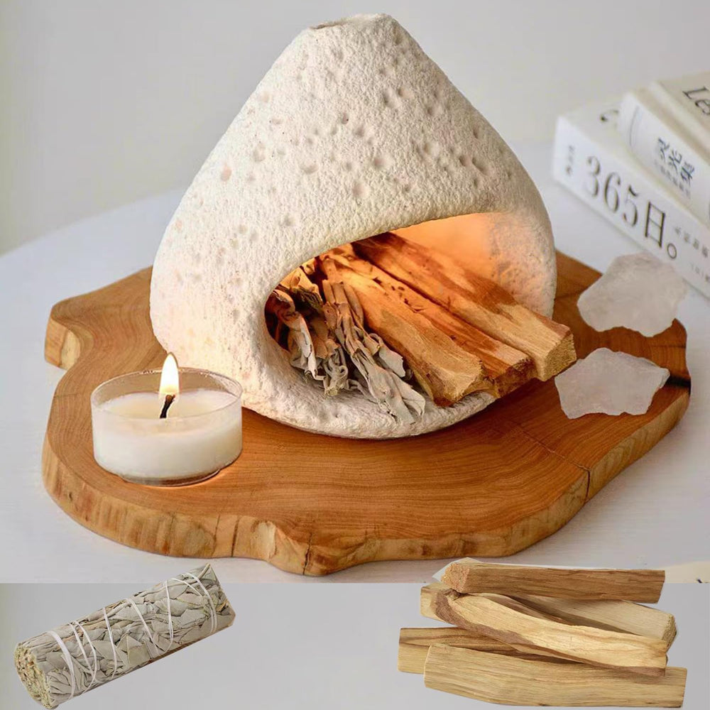 sage and palo Santo Chimney Burner Holder kit Chiminea Smudge kit with 1 Whit...