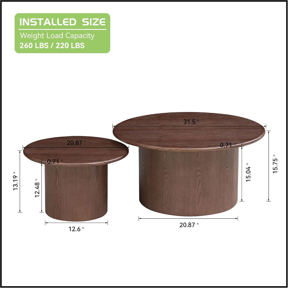 Round Nesting Coffee Table Set of 2, Mid Century Modern Wood Coffee Tables Φ ...