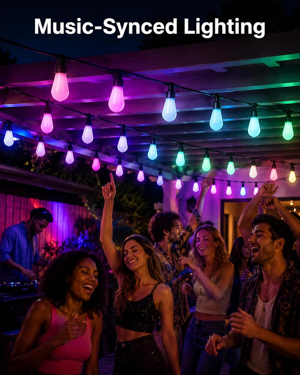 Smart Outdoor String Lights, 100FT RGBW Color Changing Patio Lights with Remo...