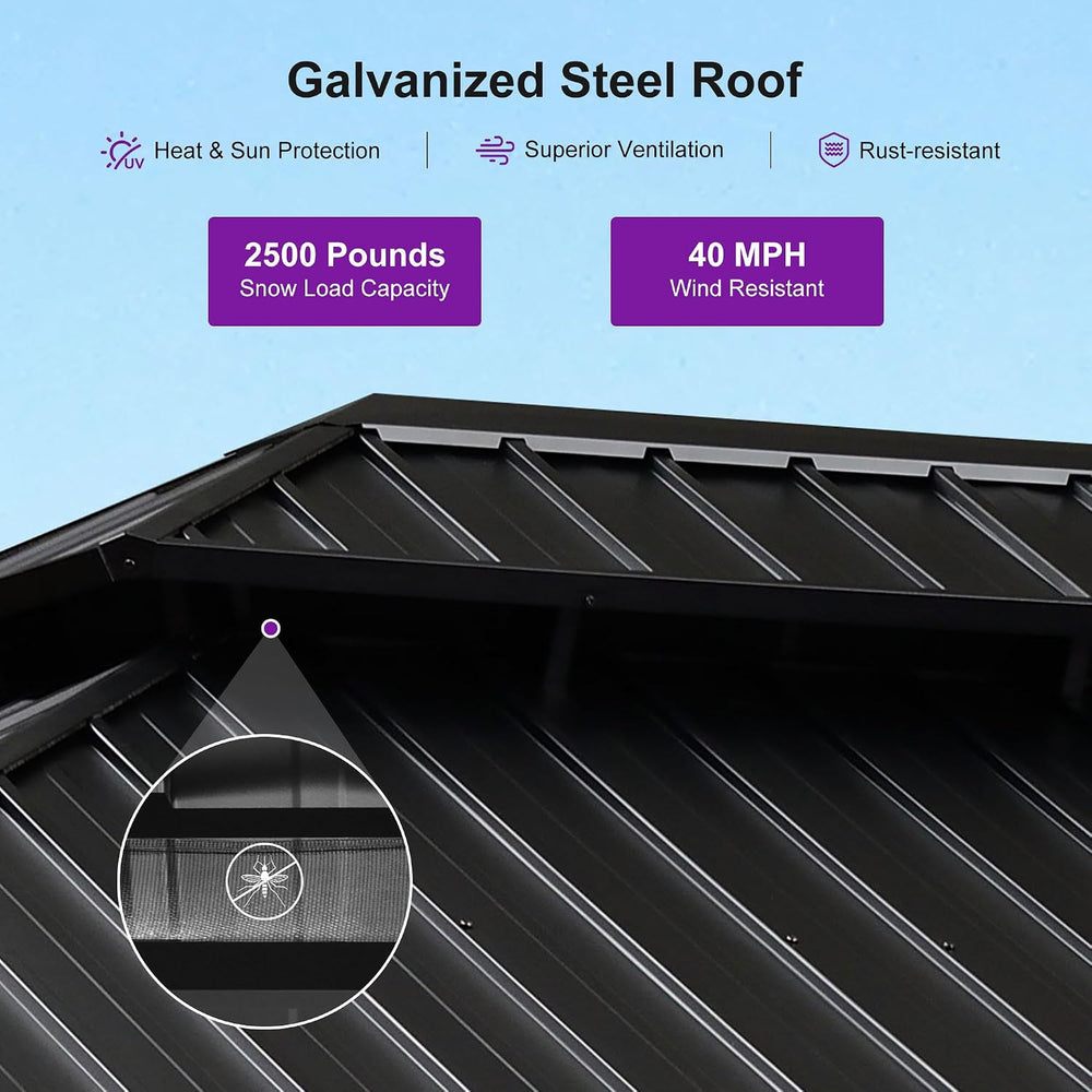 PURPLE LEAF Outdoor Gazebo 12' x 16' with Light Drainage System, Wood...