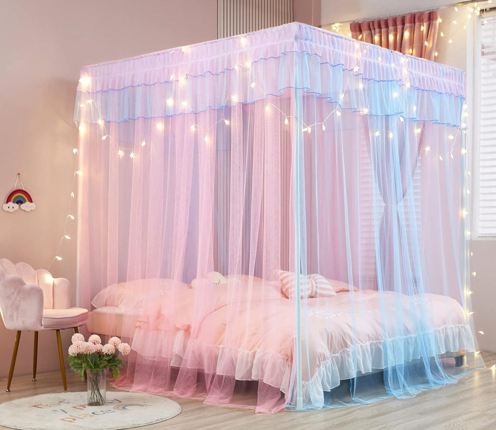 Mengersi Rainbow Canopy Bed Curtains with Lights - Princess Bed Canopy for Gi...