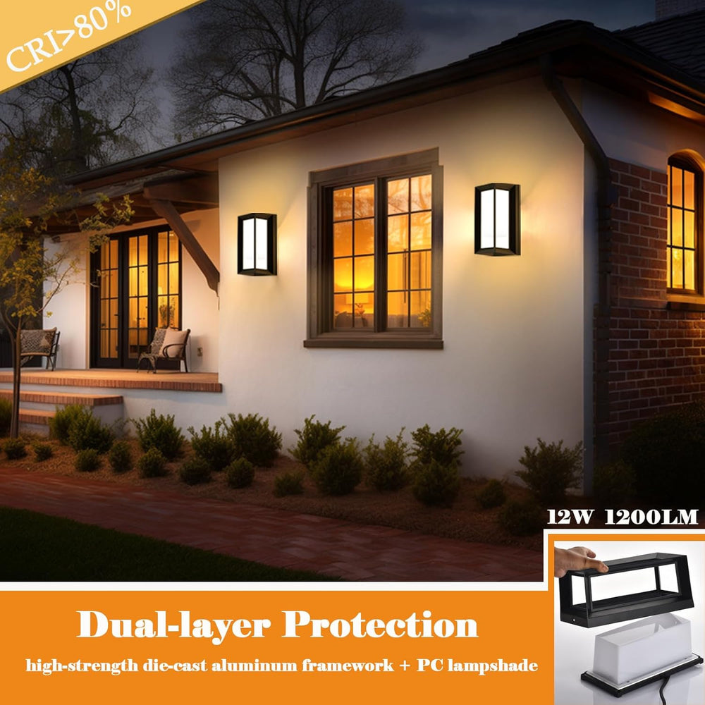 iYogaled 3CCT Outdoor Wall Lights, 12W IP65 Aluminum Porch Lights Outdoor