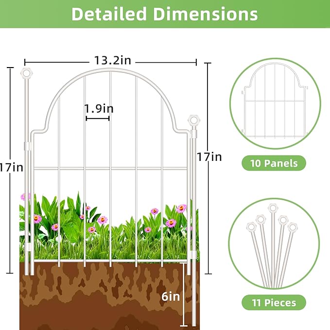30 Pack White Decorative Garden Fence, 17in x33ft Garden Fencing Animal Barri...