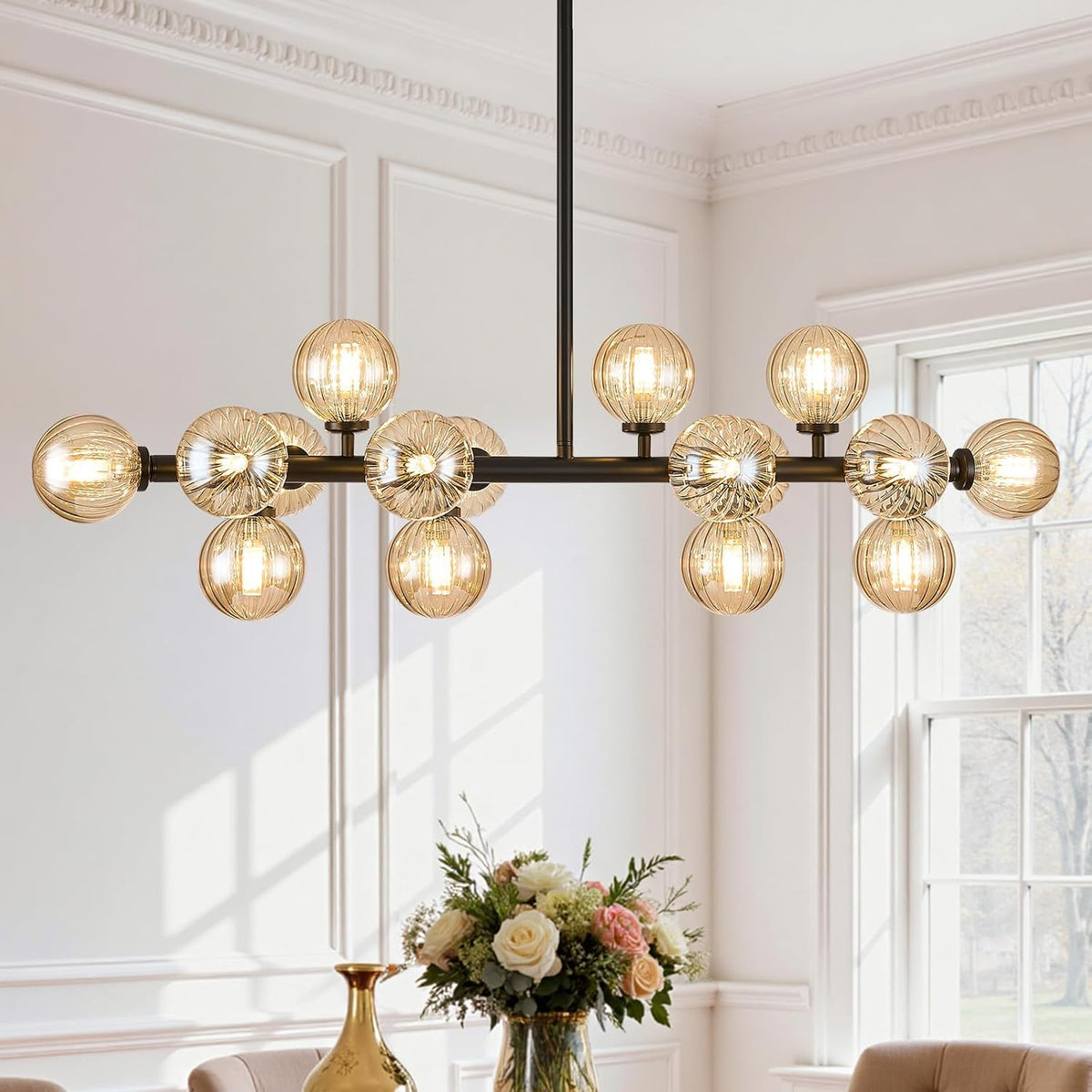 16-light glass globe sputnik chandelier, linear dining room, main product view