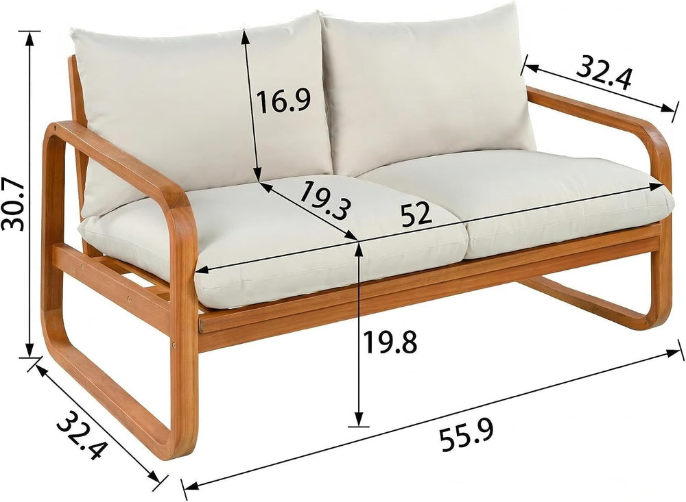 Merax Outdoor 4-Piece Acacia Wood Conversation Set - Patio 2-Seat Loveseat So...