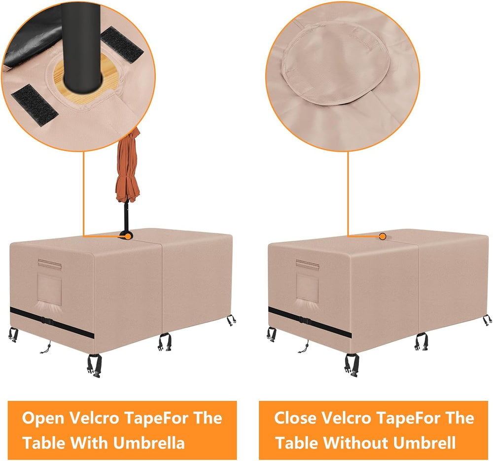 Rectangle Patio Table Cover with Umbrella Hole 108 Lx 82" W x 23.6"...